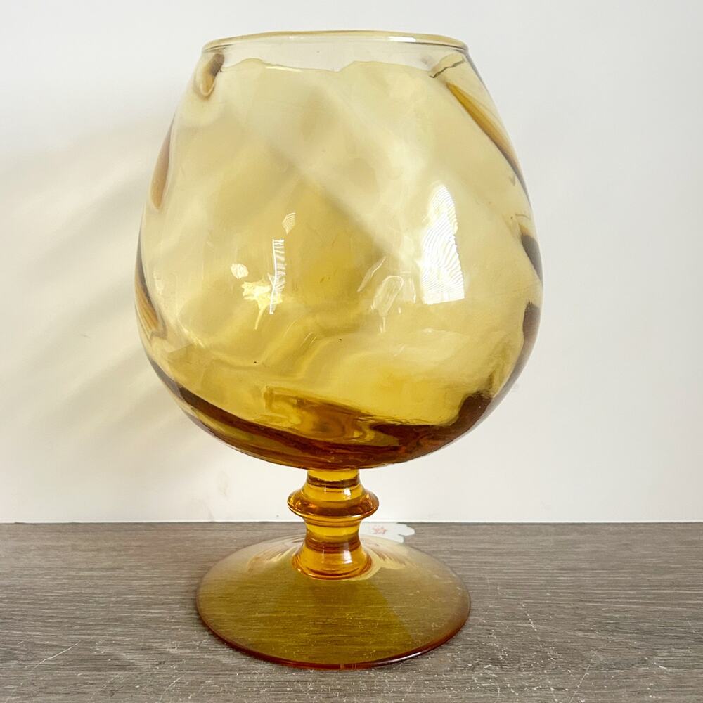 Vtg Art Glass Amber Empoli Optic Oversized Brandy Snifter Graduated Hand Blown